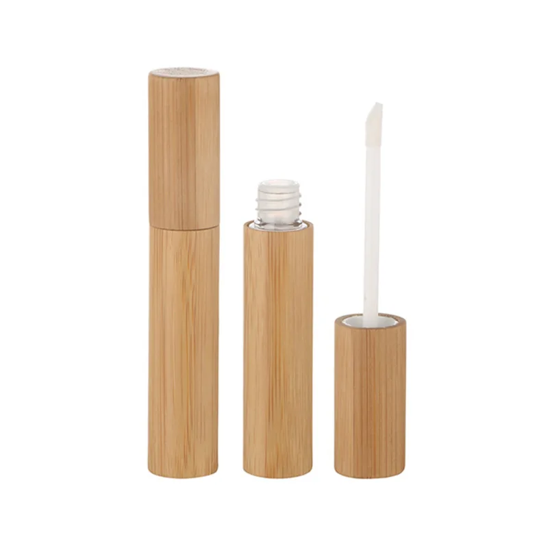 Eco Friendly Glass Lipgloss Tube Empty Lipstick Tube Container Thick Bottle Transparent Bamboo Lip Gloss Container Glass Lipglos