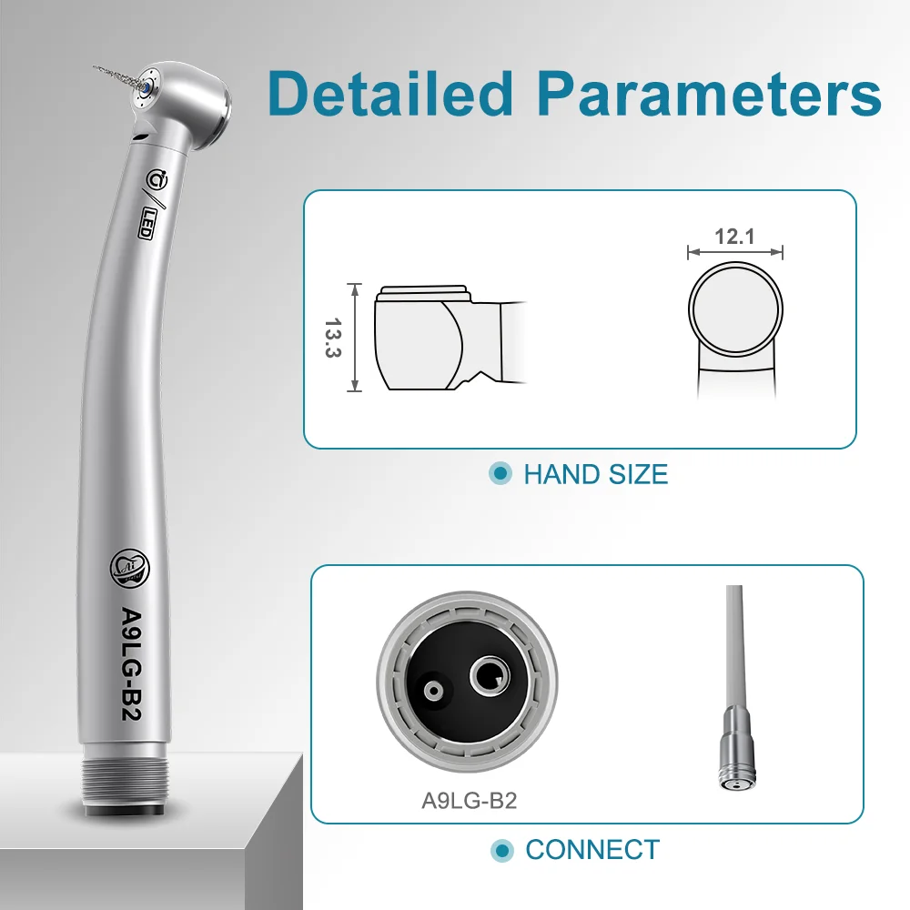 AI DENTAL AiKO Series A9LG-B2 Self-generator LED Dental Air Turbine High Speed Handpiece Ceramic Bearing for 2 Hole Dental Chair