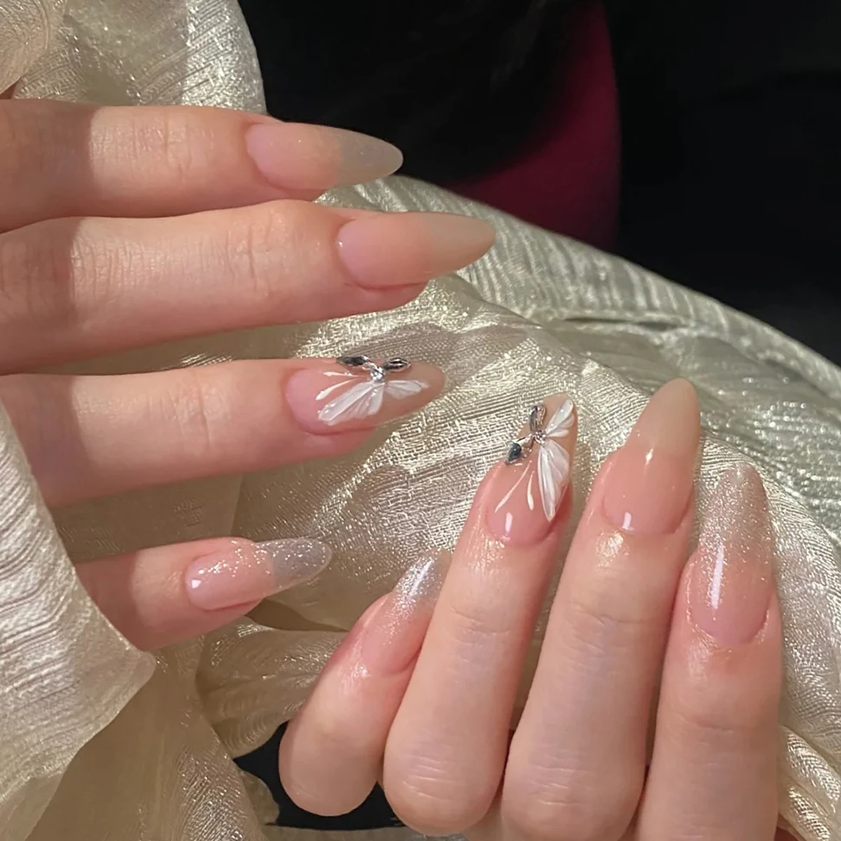 Xianxing Beauty 30 Pieces French Cat Eyes Butterfly Good Price Curve Nail Tips Press On Nails
