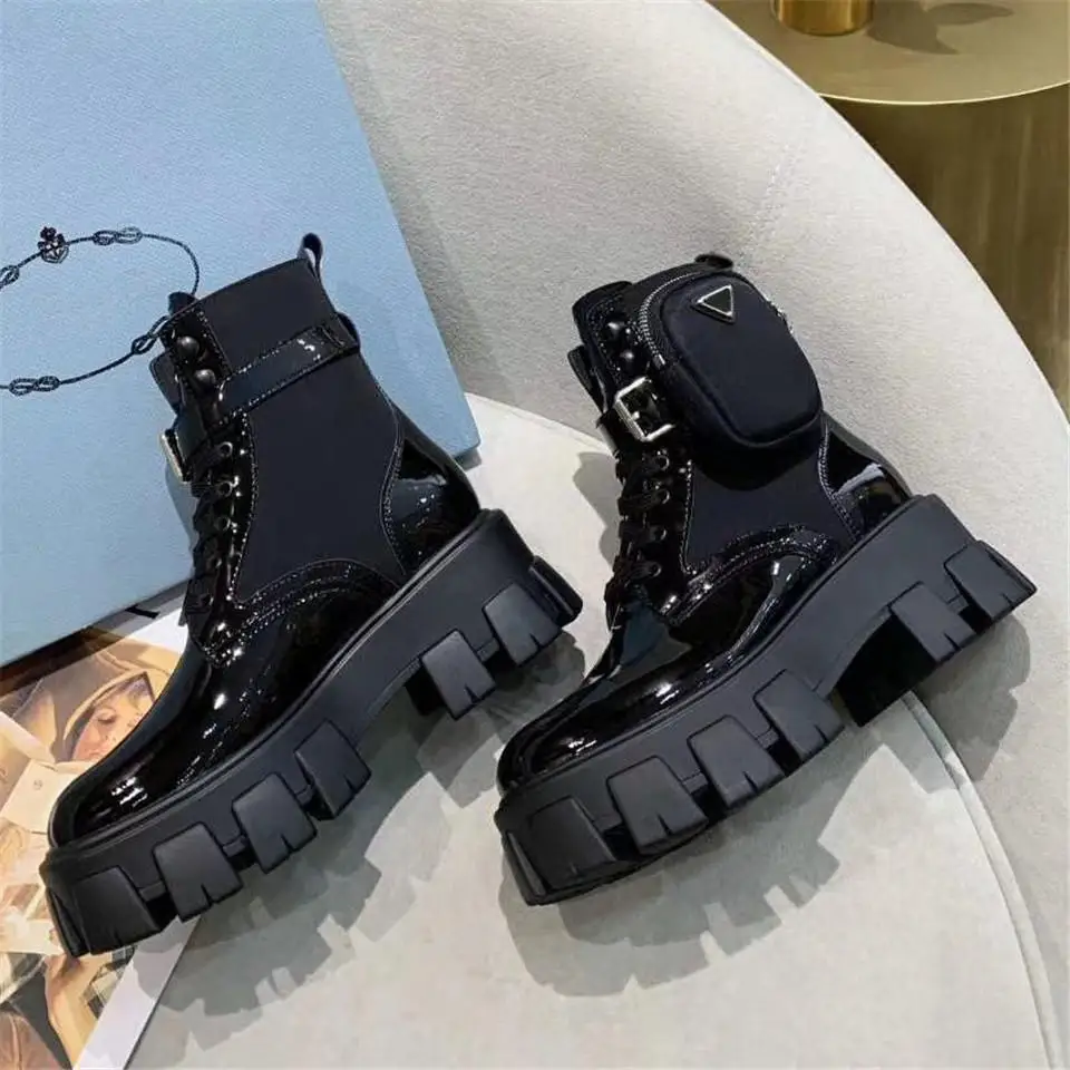 Designer Italy women Monolith brushed rois leather and nylon boot military inspired Removable strap with nylon pouch Rubber sole