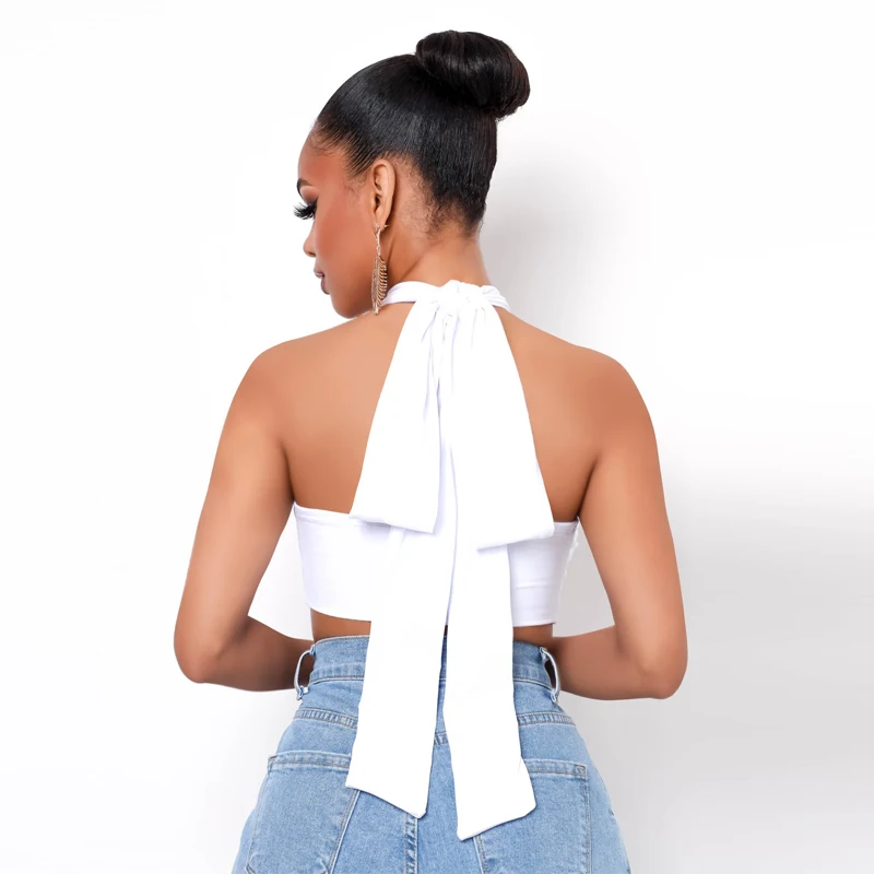 
Lygens Halter Sleeveless Tie Up Bandage Stretchy Tanks 2021 Spring Summer Female Stylish Crop Top Streetwear Clothing 