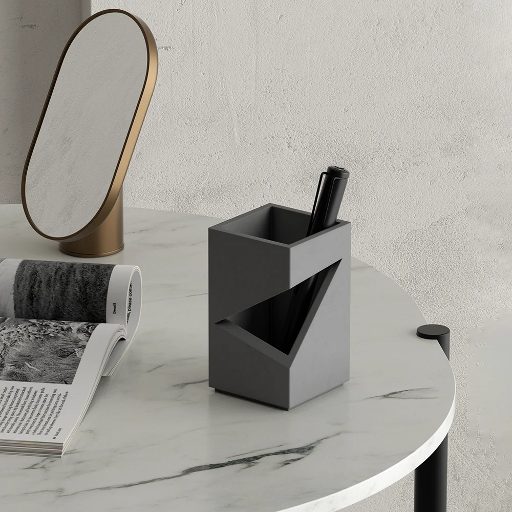 Square Creative Concrete Pen Holder Office Study Bedroom Design Sense Pen Holder Manufacturer Custom Wholesale
