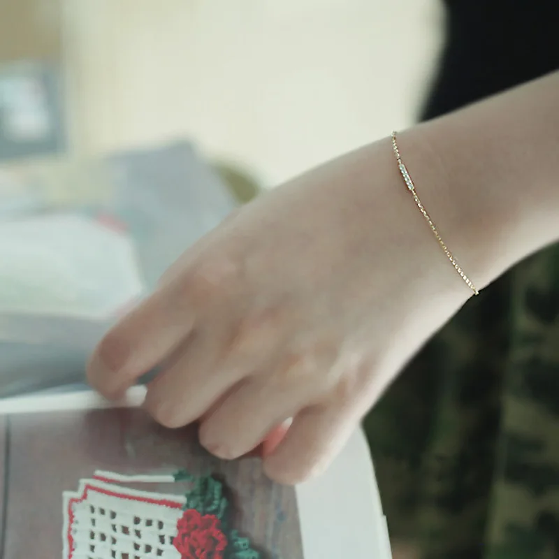 Fashionable S925 Sterling Silver Bracelet CZ Zircon Bar Strip Charm 14K Gold Plated Bracelets