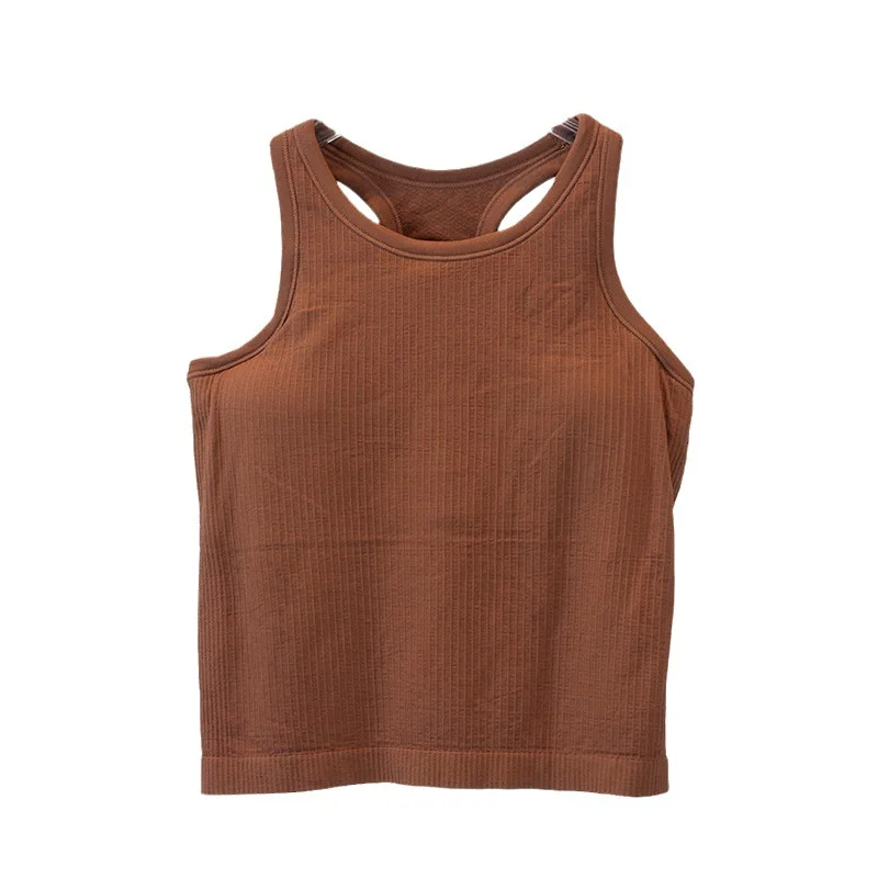 New yoga wear lulu sports short vest high elastic knitted rib wear lulu yoga top nylon comfortable lulu underwear with chest pad