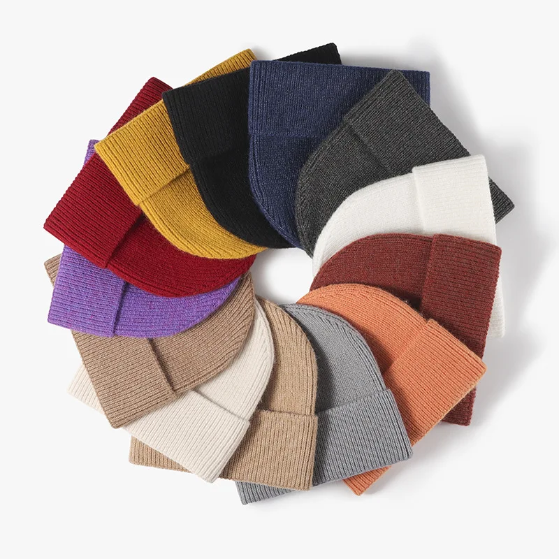 Wholesale Colorful Fold Beanie Custom Logo Low MOQ Cotton Knitted Hat