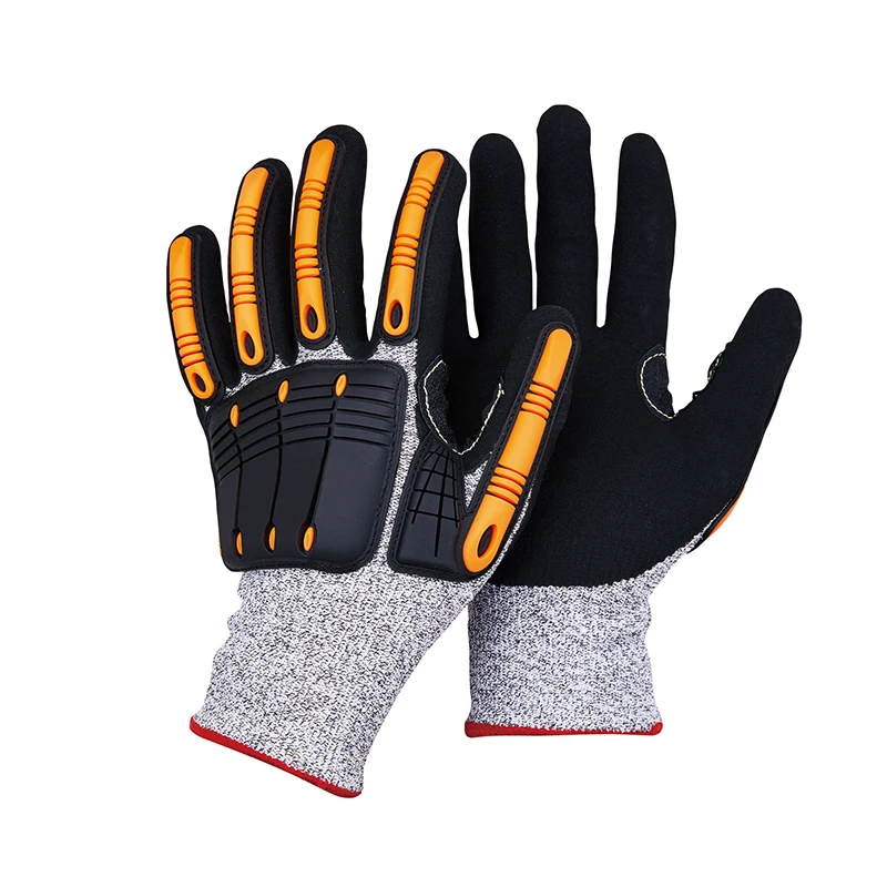 TPR impact HPPE Knitted with Nitrile Sandy Coated Cut Resistant Protect gloves