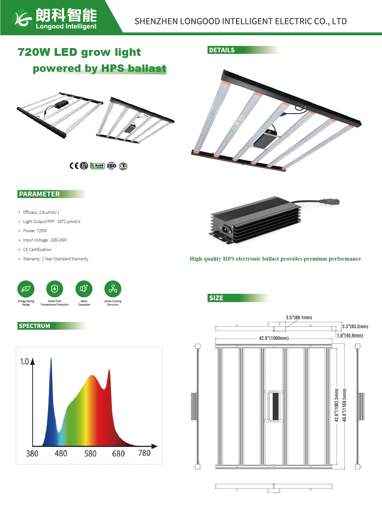 Longood Super Light High PPE 2.6 Led Grow 720W Powered by Hps Pro Led Grow Lights 720W Grow Light for Indoor/Greenhouse Plant