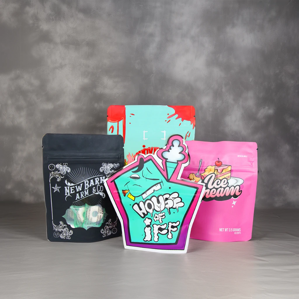 Custom Print Die Cut Mylar Bags Special Shaped Zip Lock 35g  Mylar Bags Digital Printing Child Proof Zipper Bags