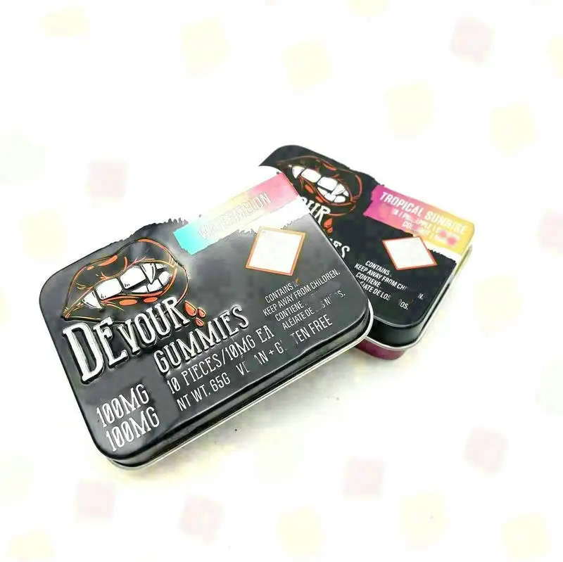 Retro Flip Hinged Child Proof Gummies Tin Box Packaging with Printing Butter Paper