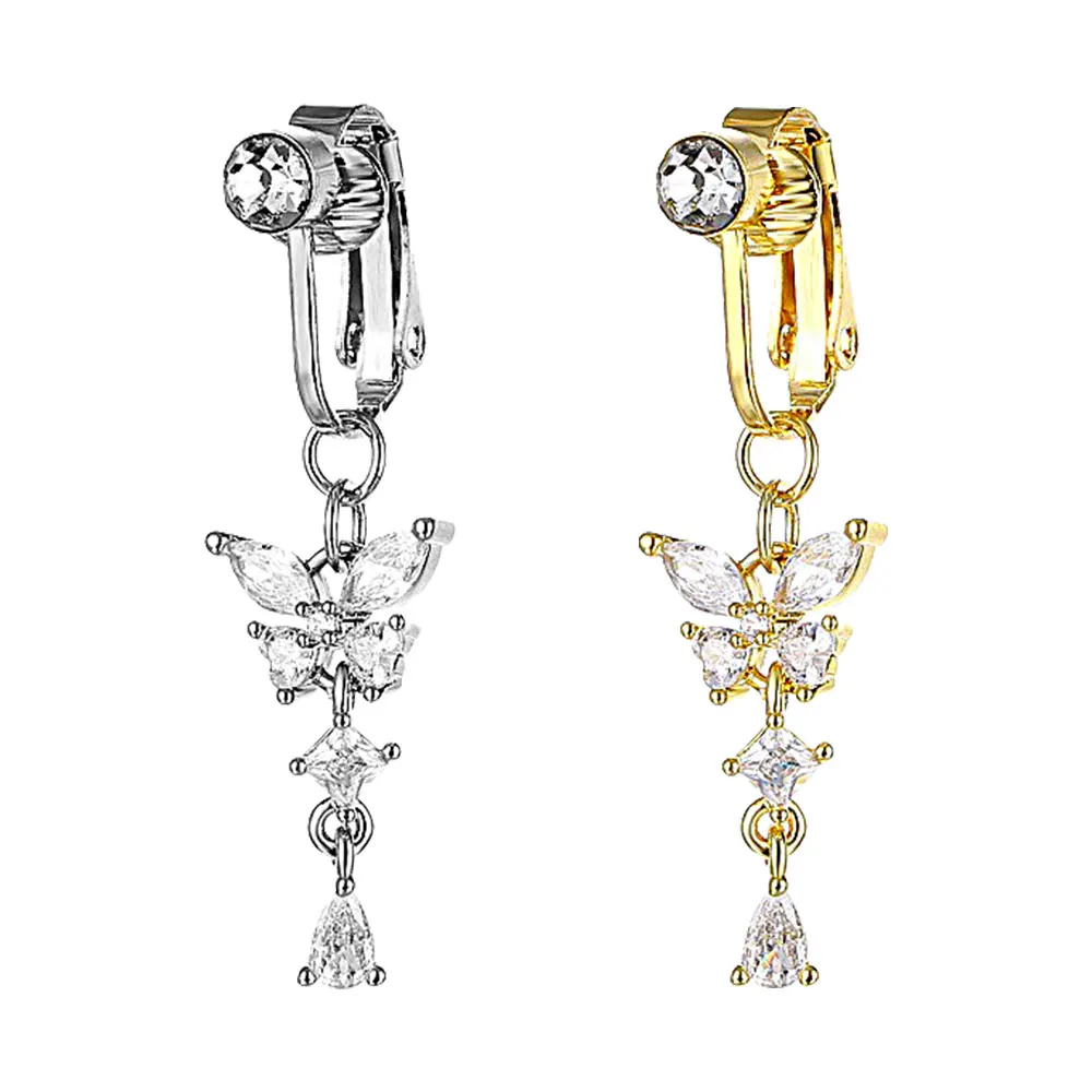 Punch Free Skinyslim Lymphacare Magnet Therapy Navel Jewelry Crystal Butterfly Belly Ring Navel Button Bar Dangle Navel Ring