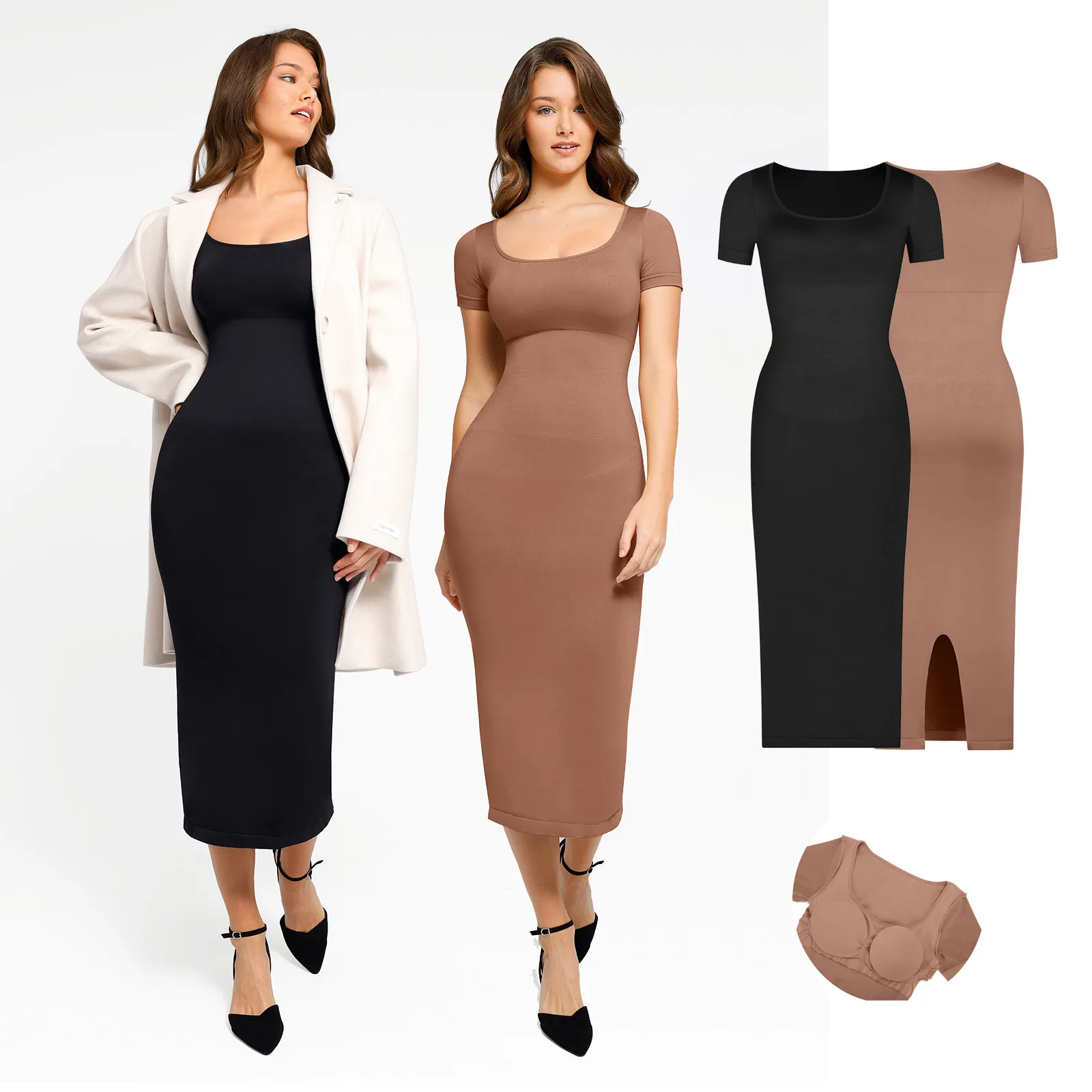 wholesale new arrival custom seamless tummy control slimming Short-sleeved square neck maxi ladies long shapewear women dresses