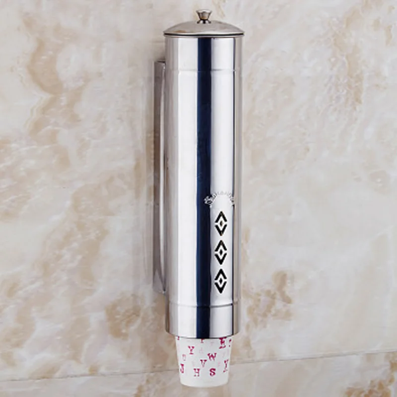 Dispenser Wall Mounted Paper Water Cup Organizer Holder Rack Stainless Steel Storage Rack Cups Container For Restaurant Hotel
