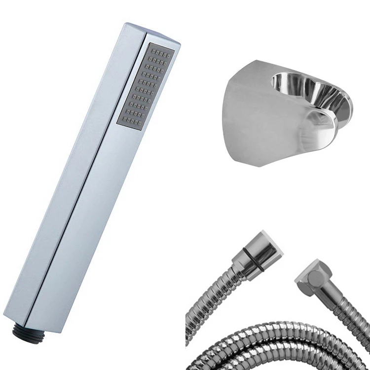 Chrome Single Function High Pressure Hand Shower Stick Square Shower Head Set With Shower Bracket And 1.5m Hose