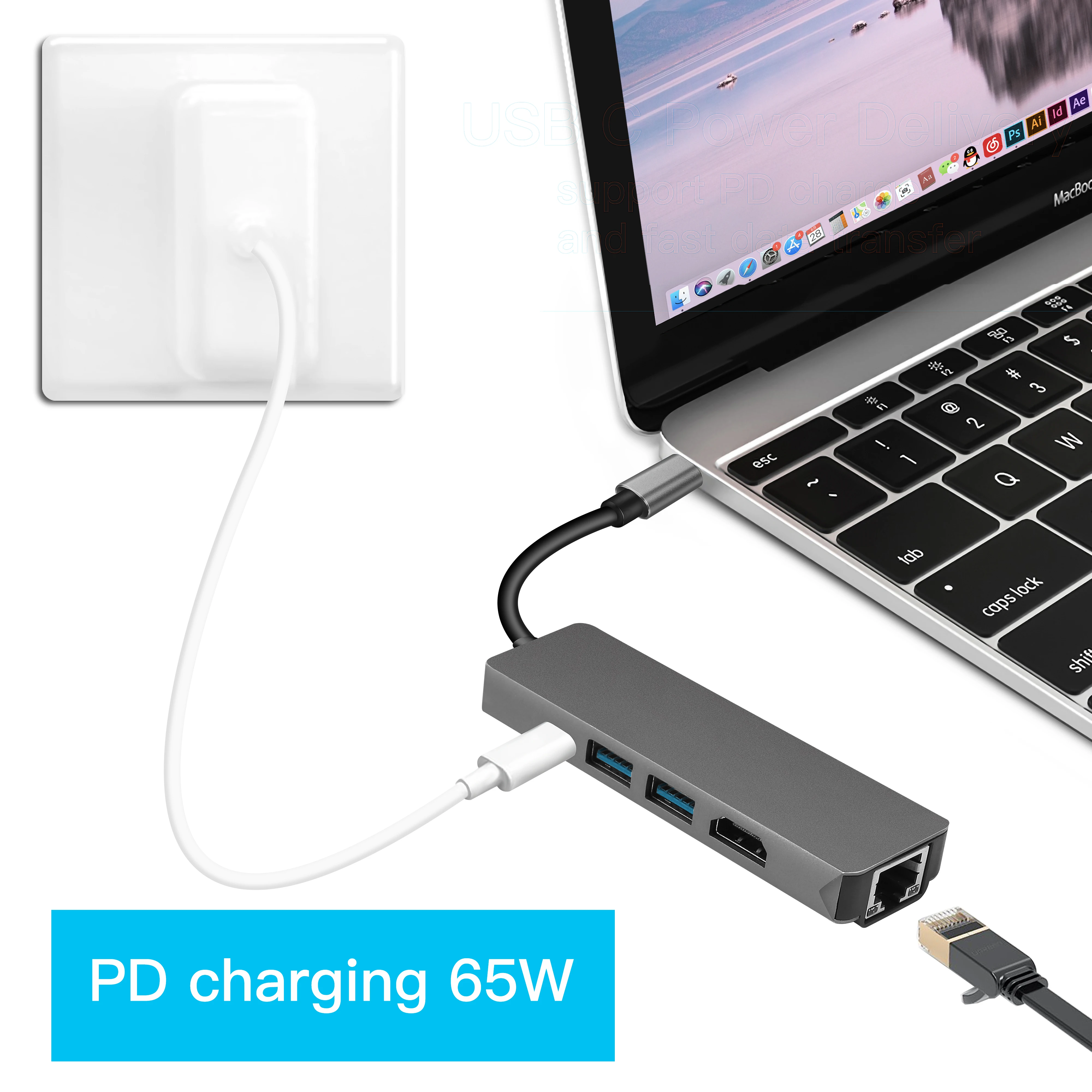 New Product 4 in 1 Type C Hub with Video HDM1 VGA Ethernet network SD TF