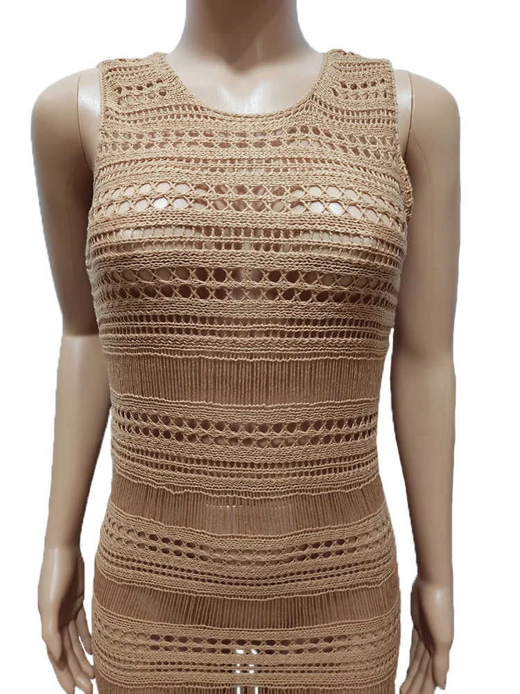 Women Summer 2022 Knit  Outer Beach  Dress Tassel Crochet Party Tassel Beach Dress Mesh Knit Coverups Dress
