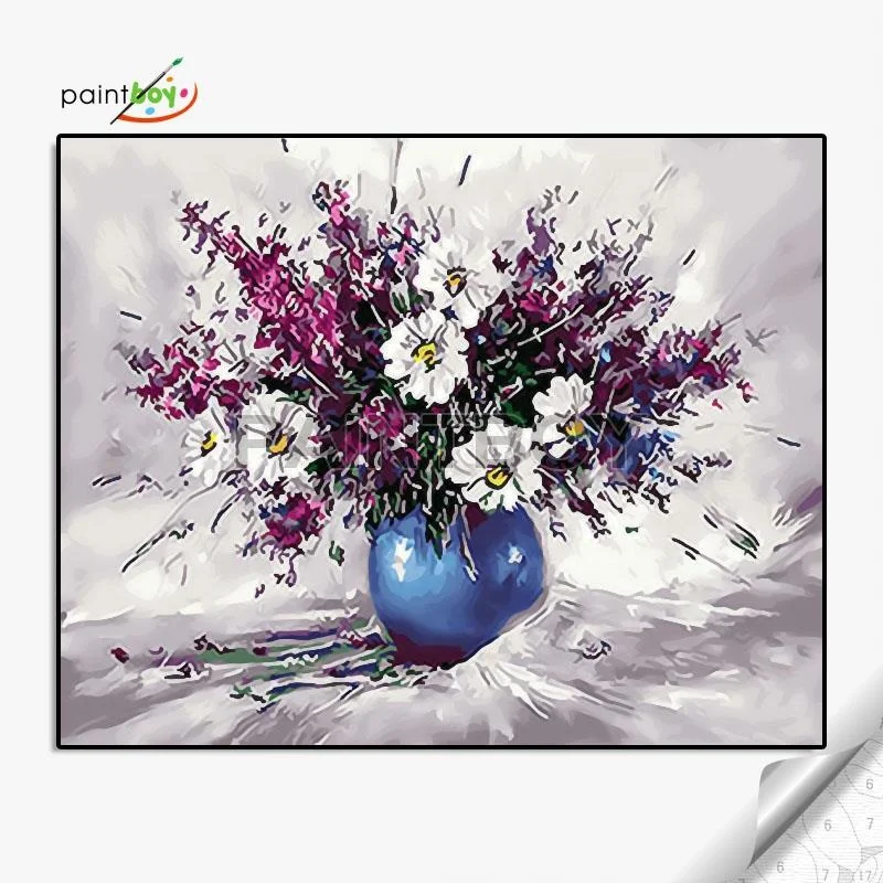 paint boy Home decoration flower and vase picture 40x50cm DIY oil painting by numbers with wooden frame