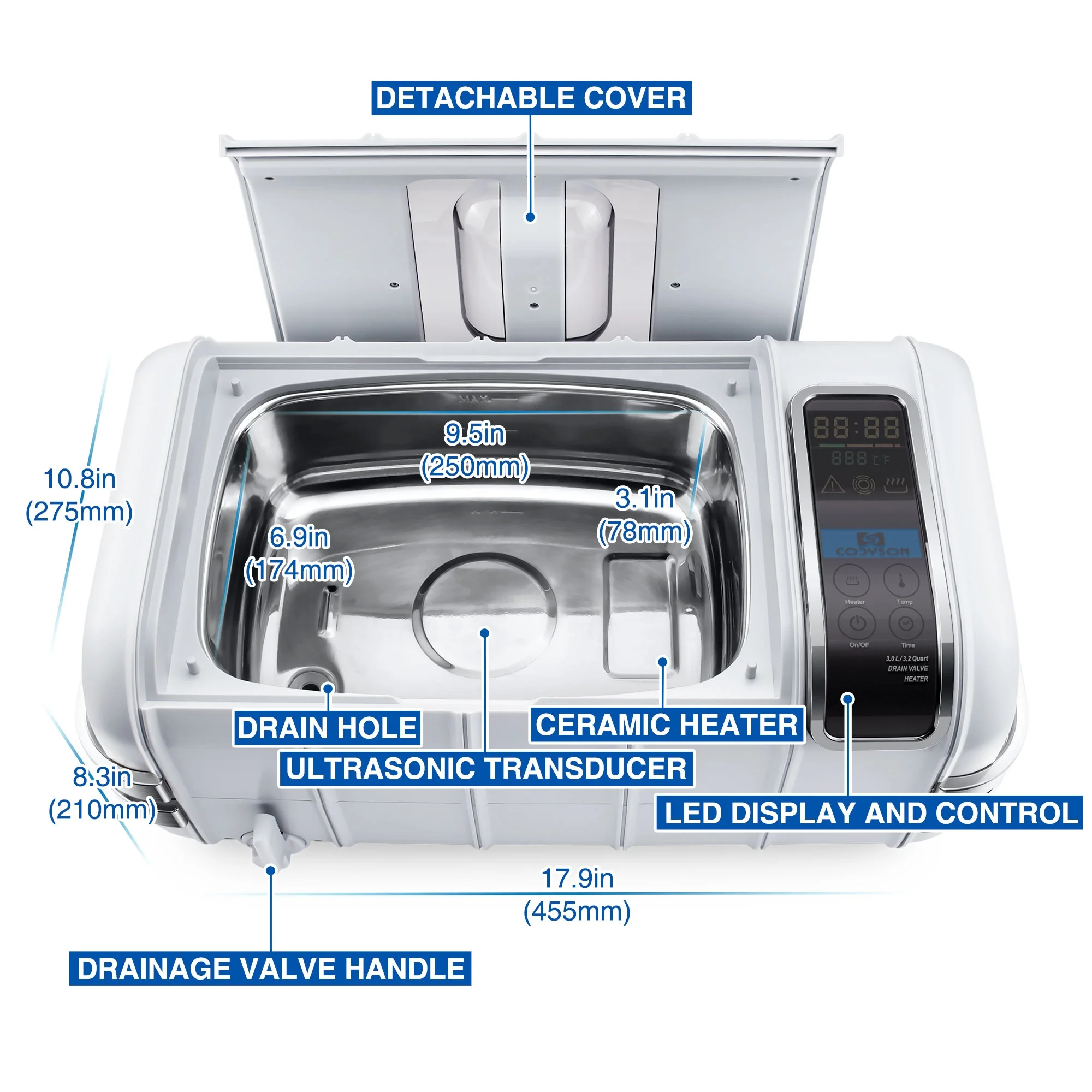 Touch screen 3L dental heated ultrasonic cleaner