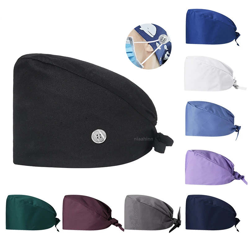 Pattern Logo Custom Support 100% Breathable Pure Cotton Surgical Nurse Hat Unisex Dental Hospital Scrub Caps