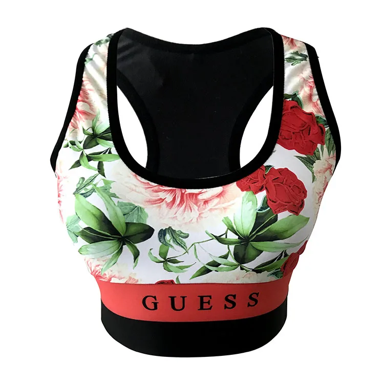 
Hot New Design High Quality Fashion Logo Custom Leopard Sports Gym Sexy Ladies Floral Black Yoga Bra Crossback Vest Top 