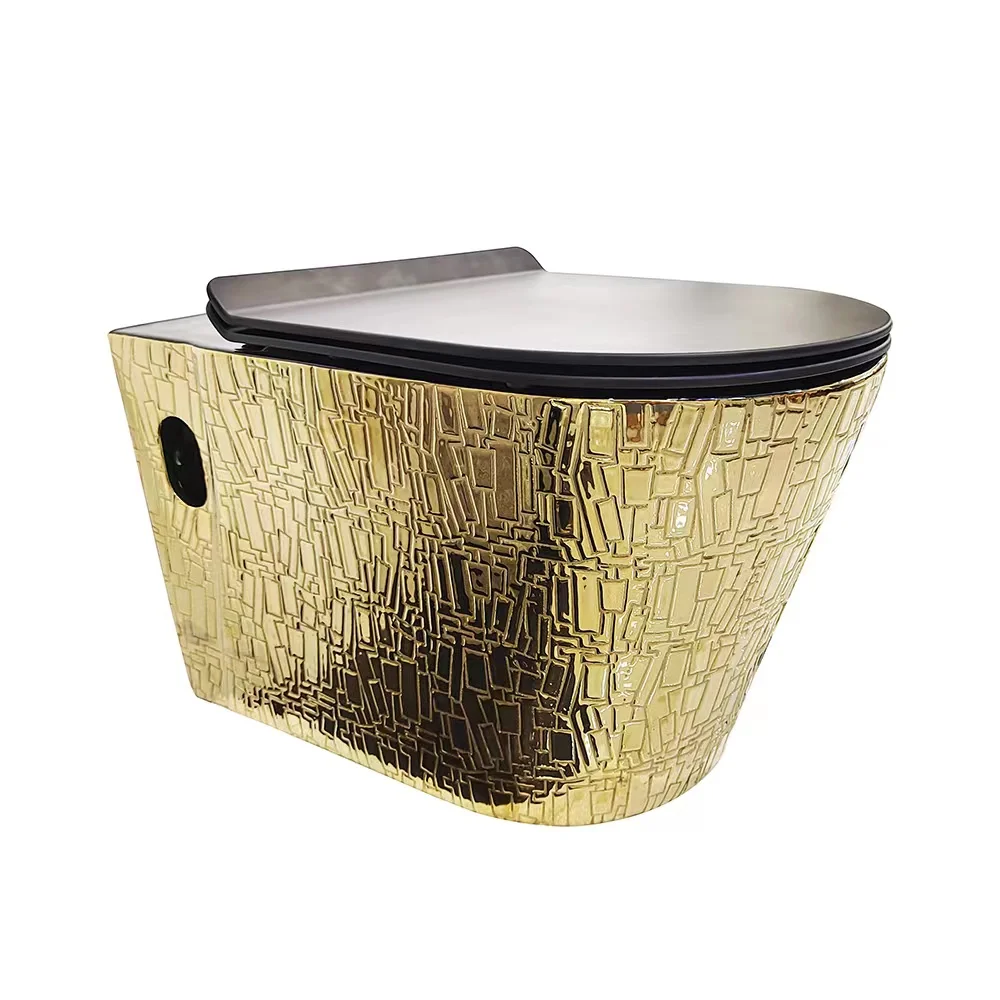 2022 modern design sanitary ware new product comfortable seat washroom gold color ceramic wall hung toilet