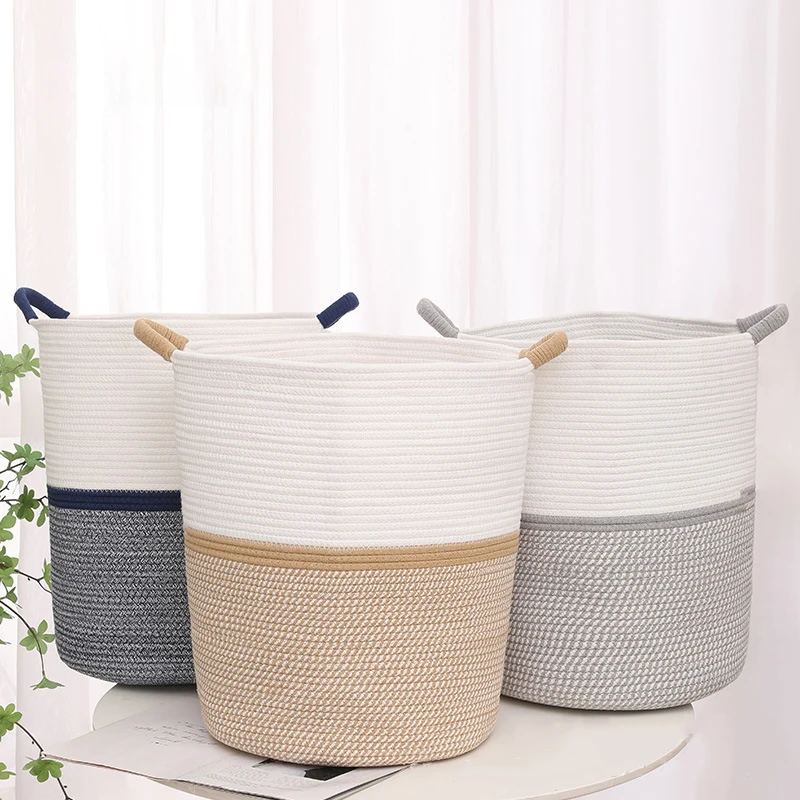 2023 Hot Sale Custom Eco Friendly Thicken Soft Foldable Basket Cotton Laundry Basket Woven For Bathroom