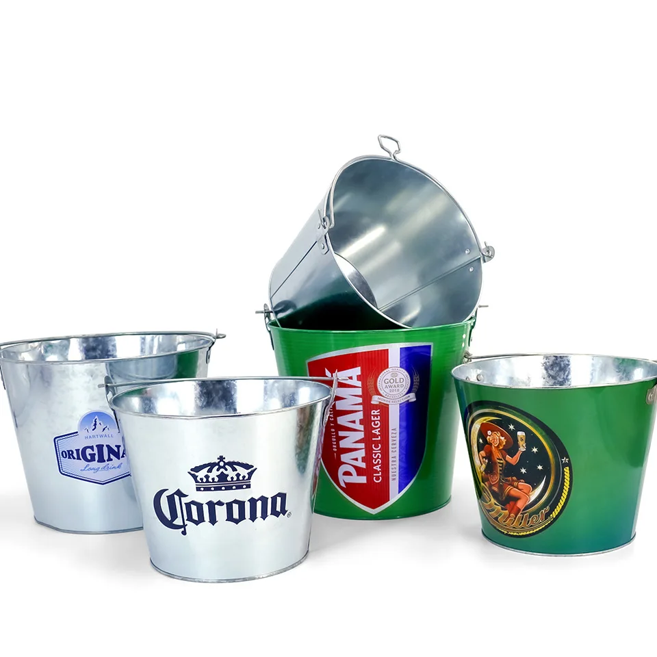 Recyclable 3L 5L 8L bar wine ice cooler metal round galvanized beer ice bucket portable tin ice buckets