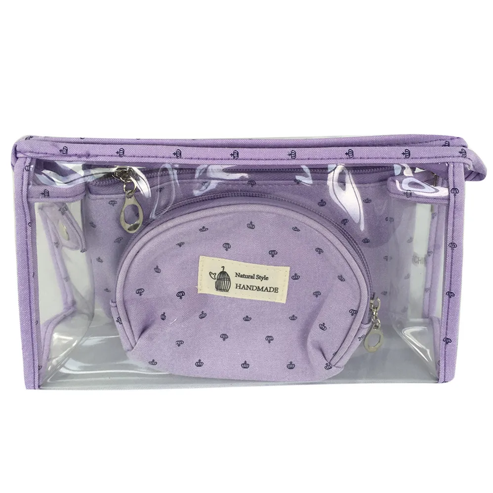 Korean Version Hot Selling PVC Cotton 1 Set of 3 Pieces Beauty Travel Toiletry Make-up Bag Transparent Cosmetic Case Bag