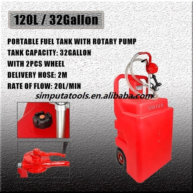32 Gallon Plastic  Fuel Caddy Portable Tank With Hand  Transfer Pump
