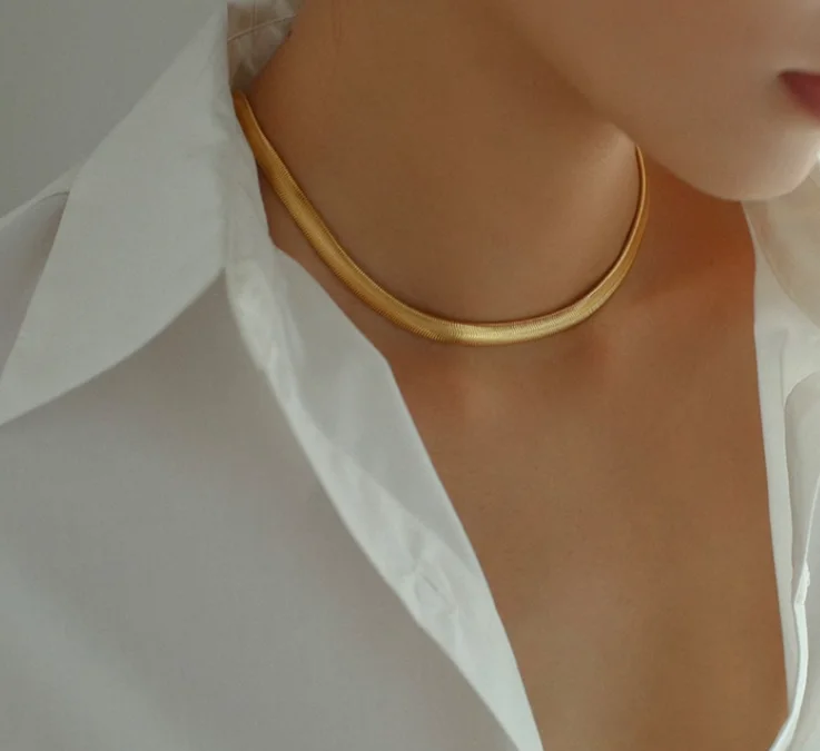 4mm Gold Snake Chain Thick Chain Choker  Thick Gold Necklace Gold Herringbone Chain for Women and Girls
