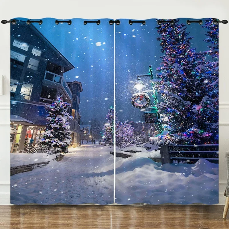 Bindi Ready Made Polyester 3d Digital Printing Thermal Grommet Top Blackout Christmas Curtains for the Living Room