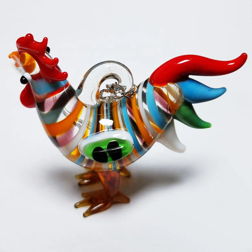 Wholesale French Gallic Rooster Handmade Murano Glass Cock Metal Chain Hanging Rooster Figurine for Home Garden Tree Ornaments