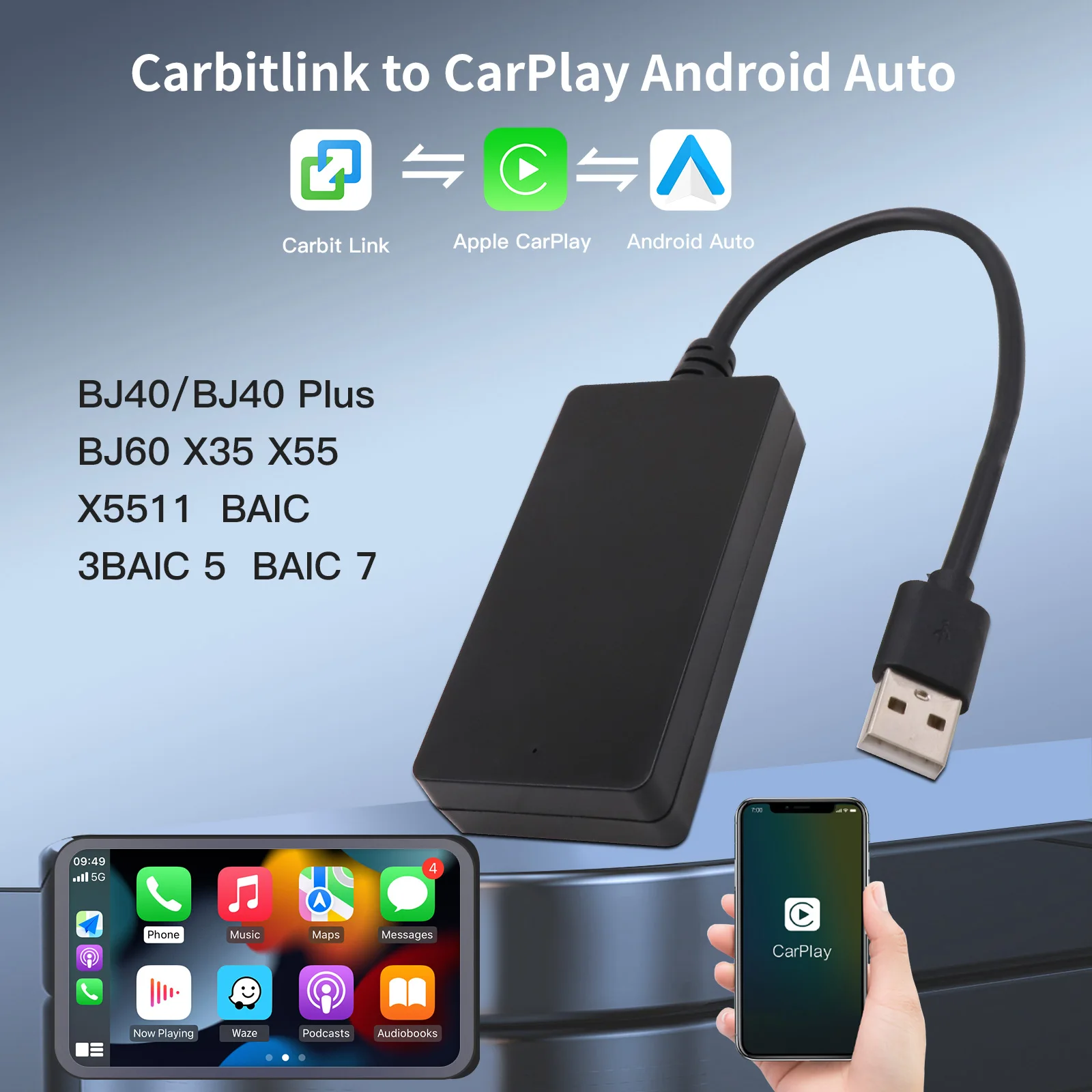 Wired Carbitlink Smartlink Phonelink to Wireless CarPlay Android Auto For BAIC SAIC Maxus Wuling Brilliance Yutong Hanteng Sihao