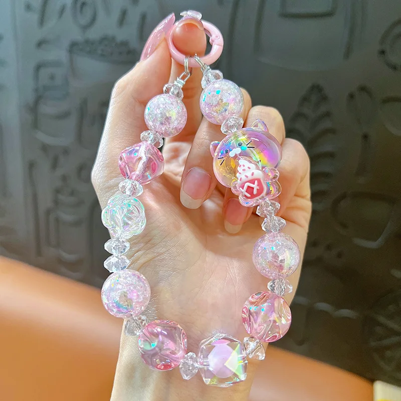 Wholesale  Keychain Beaded acrylic phone chain bracelet Cartoon Keyring Wholesale Gift Soft Keyholer Own Logo Keychains