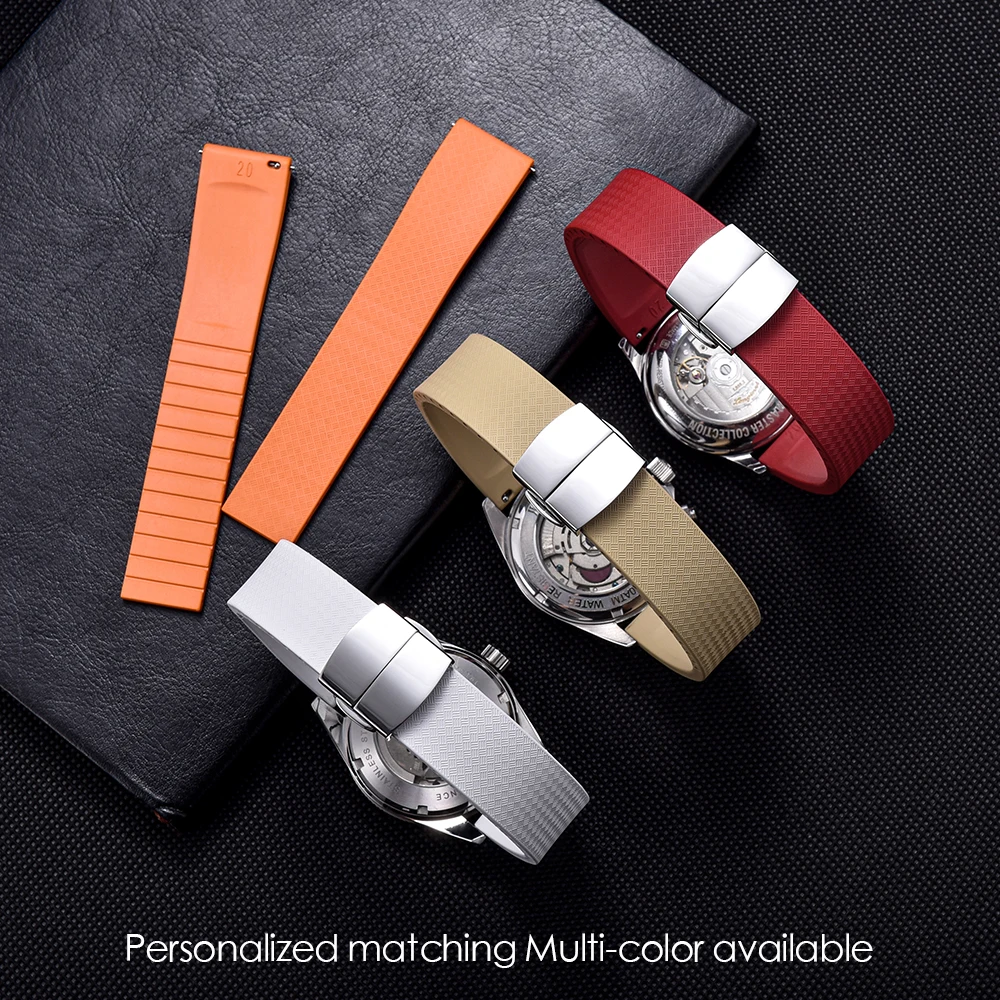 JUELONG 18 19 20 22 mm Tropical Textured CTS FKM Rubber Watch Strap Cut To Size Rubber Quick Release Watch Band Fit Your Wrist