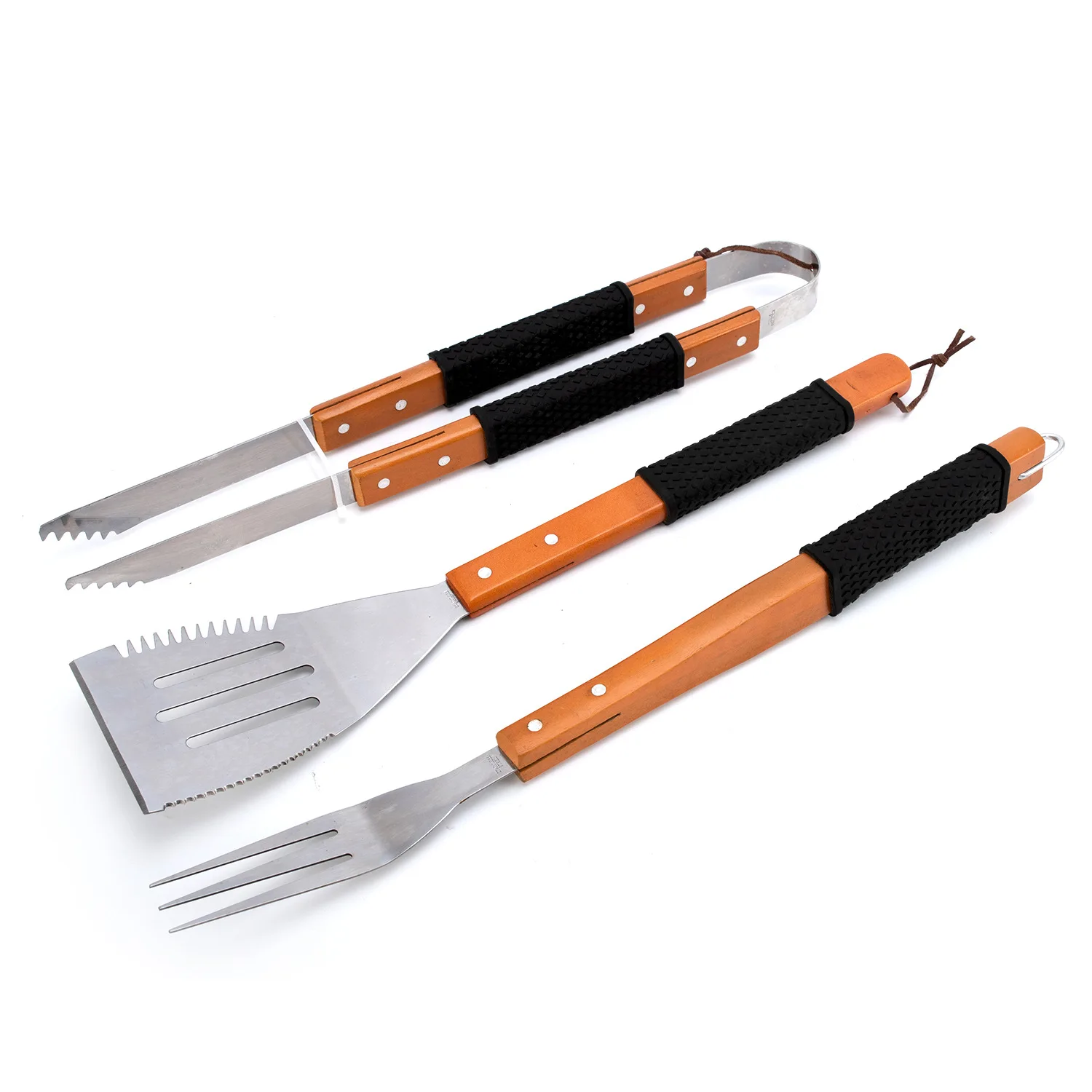 Wood handle non-stick spray paint,barbecue three-piece set,can print logo barbecue tool combination
