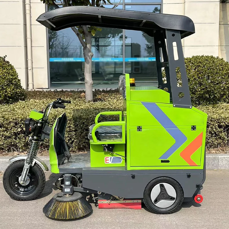 Garbage Truck In The Factory Three-Wheel Steering Watering Road Sweeper Electric Cleaning Garbage Truck