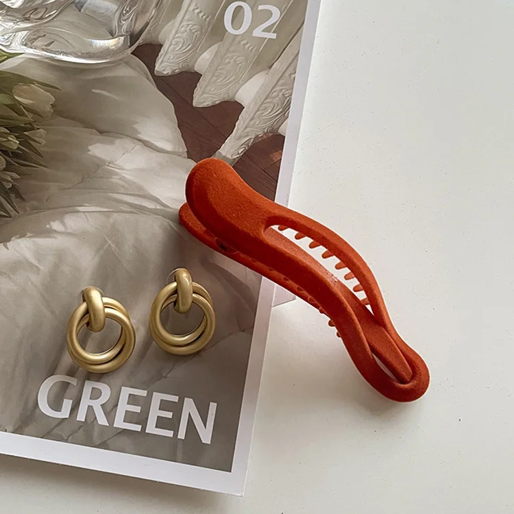 10cm Minimalist Acrylic flocking Hair Clips Solid Color Hairpins For Women Girl Crocodile Clip Hair Grips