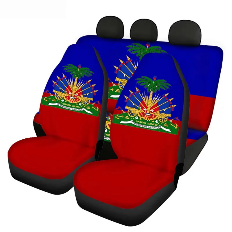 Custom Car Seat Cover Set Haiti Country Flag Pattern Print Polyester Car Seat Cover 5PCS Set Seat Cover For Chair Luxury Car