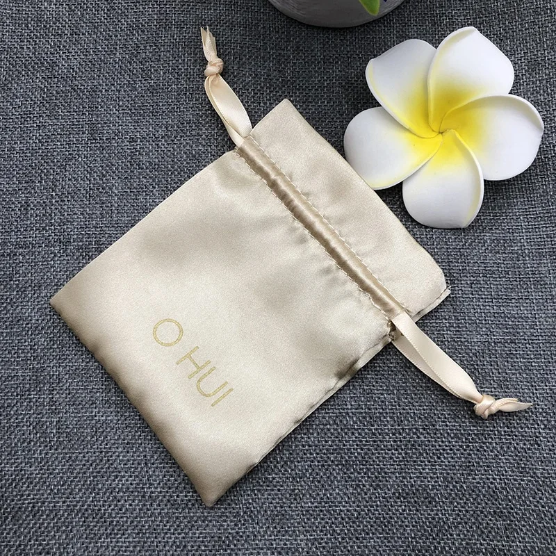 Recyclable Custom Logo Wholesale Gold Satin Pouch Jewelry Gift Bag With Printed Logo