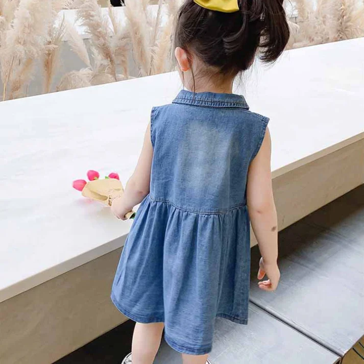 Child Denim Dress Summer Vest Dress Children Shirt 2-7 Years Old kids summer clothes 2024 mini girls skirt jean dress design