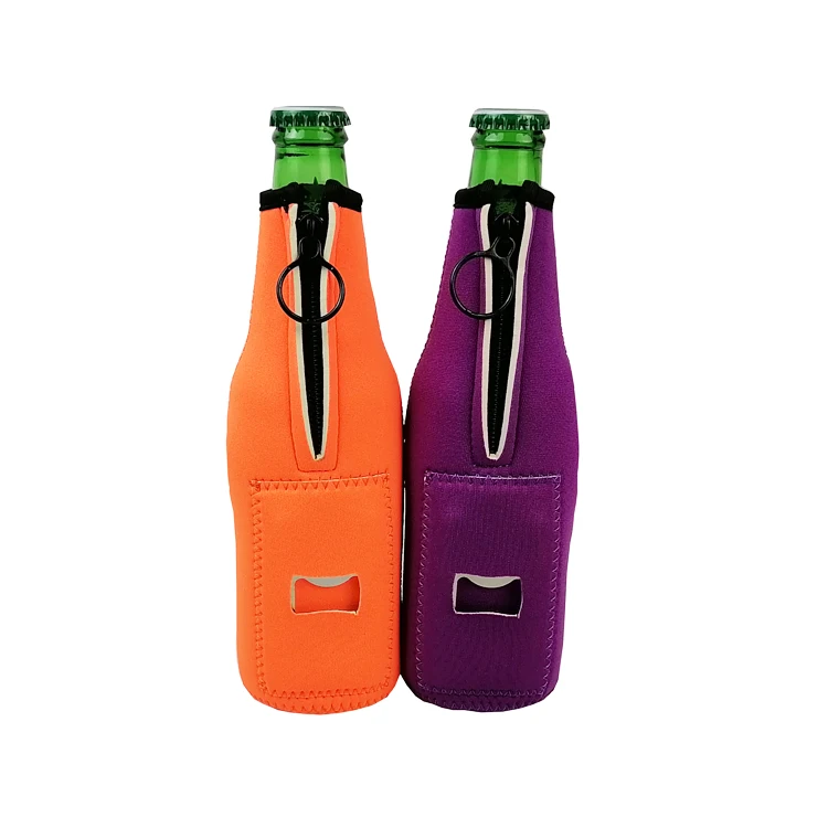 High Quality Custom Logo Insulated Beer Bottle Holder Neoprene Beer Bottle Cooler Sleeve With Removable Opener