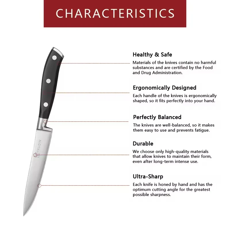 Paudin 5 Inch Professional German design High Carbon Steel Kitchen Knife With ABS Full Tang Handle Kitchen Utility Cutter Knife