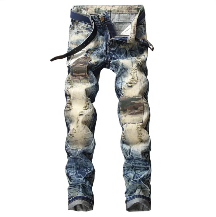 fashion crazy patch embroidery punk streetwear ripped hole men jeans