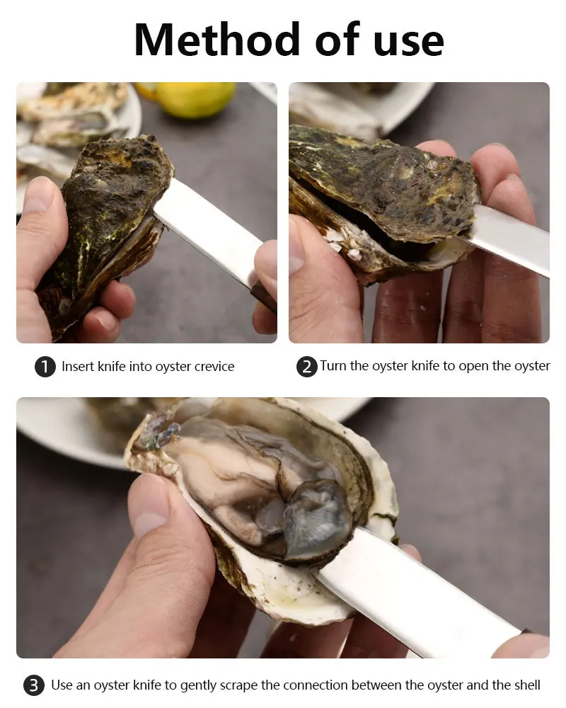 Factory wholesale high quality non slip stainless steel oyster knife with wooden handle shucking knife