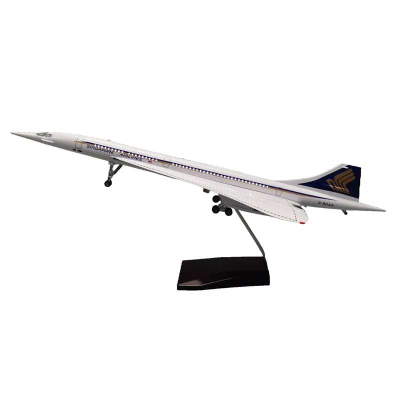 Resin Material Large Scale 1:125 50cm LED Light Rechargeable Concorde Supersonic Singapore Airline Aircraft Model