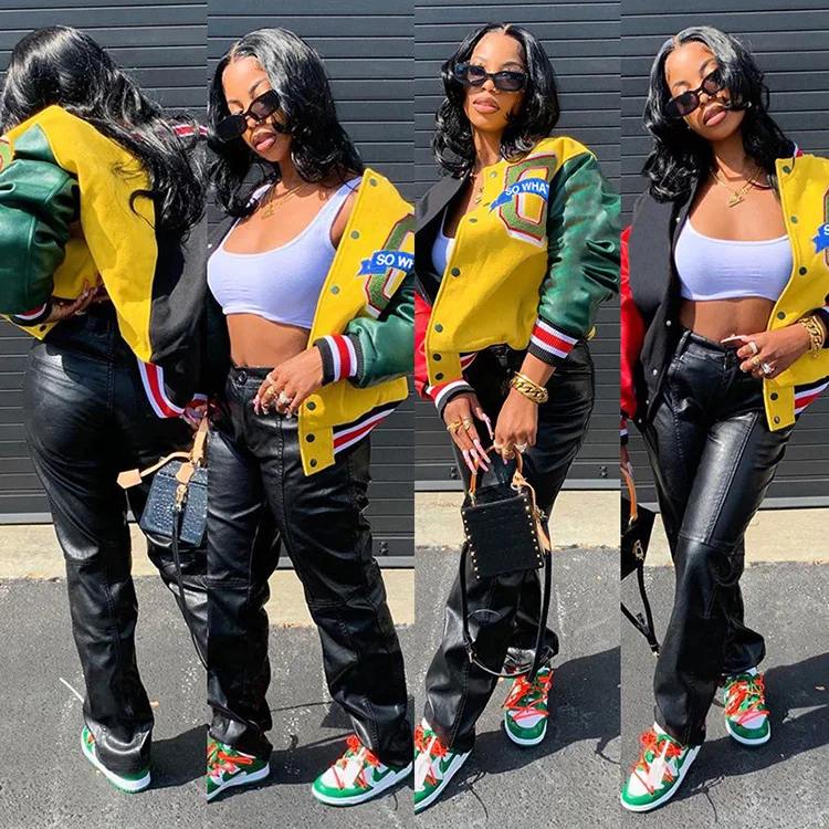 Custom Fall Winter Plus Size Baseball Jacket For Woman Windbreaker Letterman Women Jacket Baseball Jackets