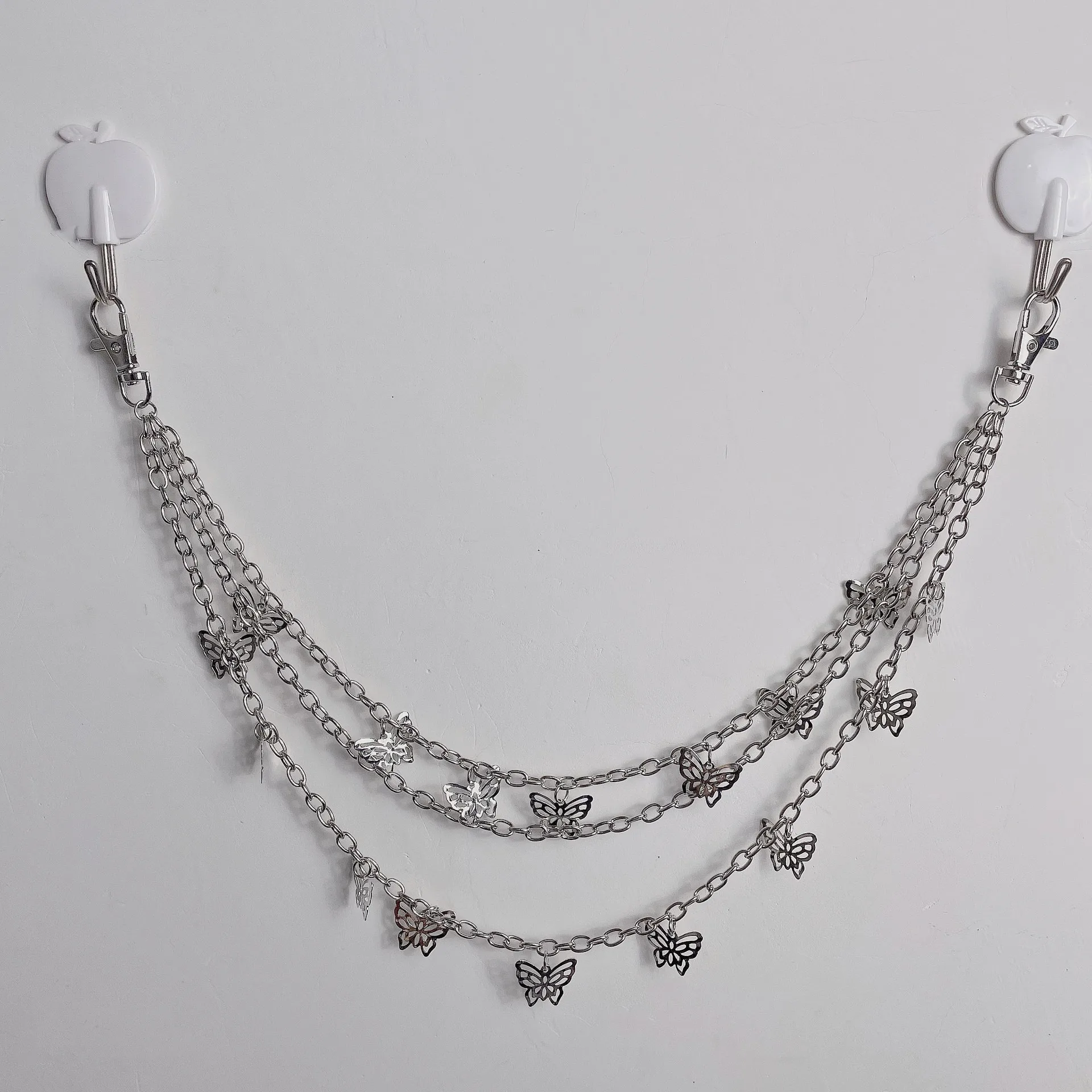 Fashion Butterfly Charm 3 Layer Trousers Chain Jeans Pant Metal Accessories Hip-Hop Punk Pocket Key Trousers Chain