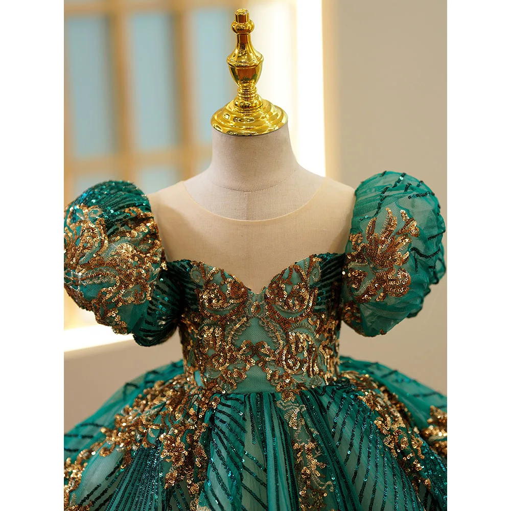 New Arrival Gorgeous Turquoise Pretty Baby Frock 1 to 14 Year Old Girl Clothes First Birthday Cute Flower Puffy Party Dress