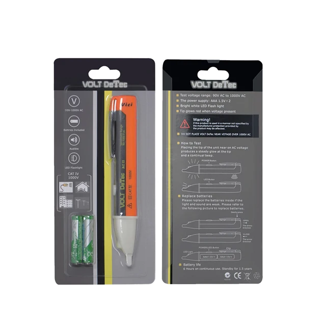 90-1000V Pocket Pen Type Non-contact AC Voltage Detector with Buzzer and Flashlight