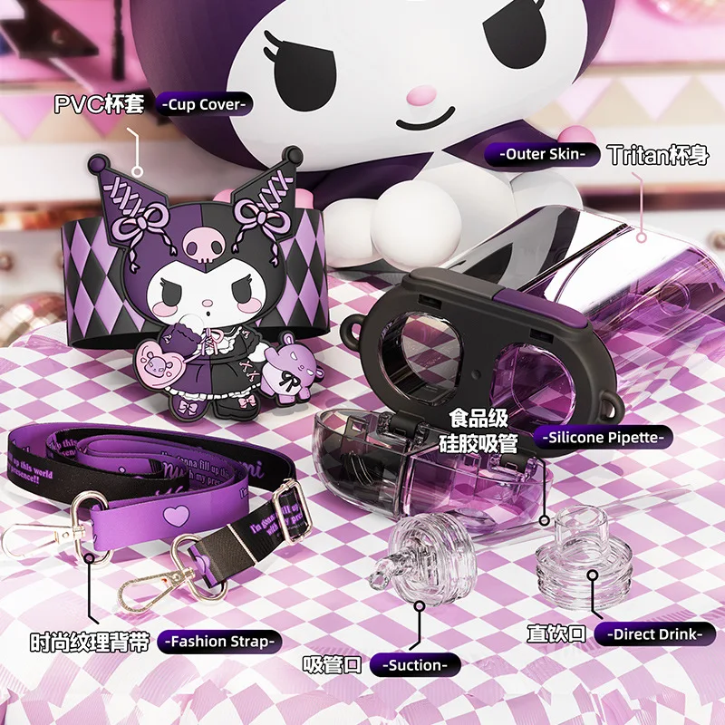 Yubon new sanrioed anime water cup kawaii melody cinnamoroll Double Drink with straw Portable Square Large Capacity Water Bottle